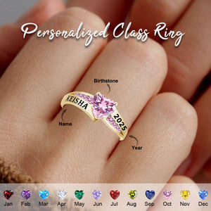 Customized High School College University Heart Birthstone Class Ring