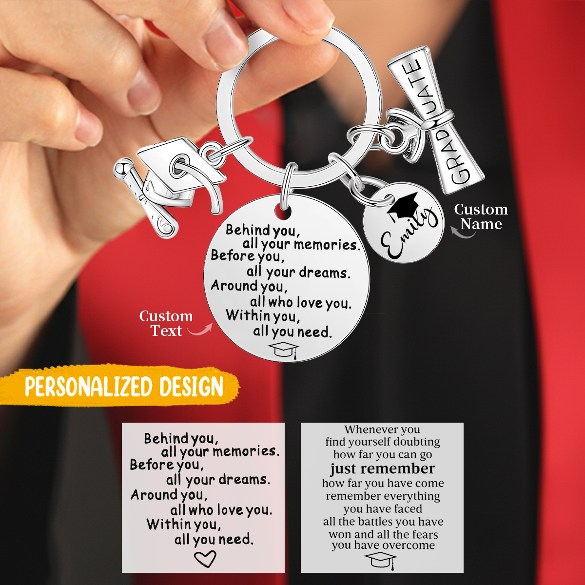 Personalized Graduation Keychain, Behind you all your memories, Graduation Gifts
