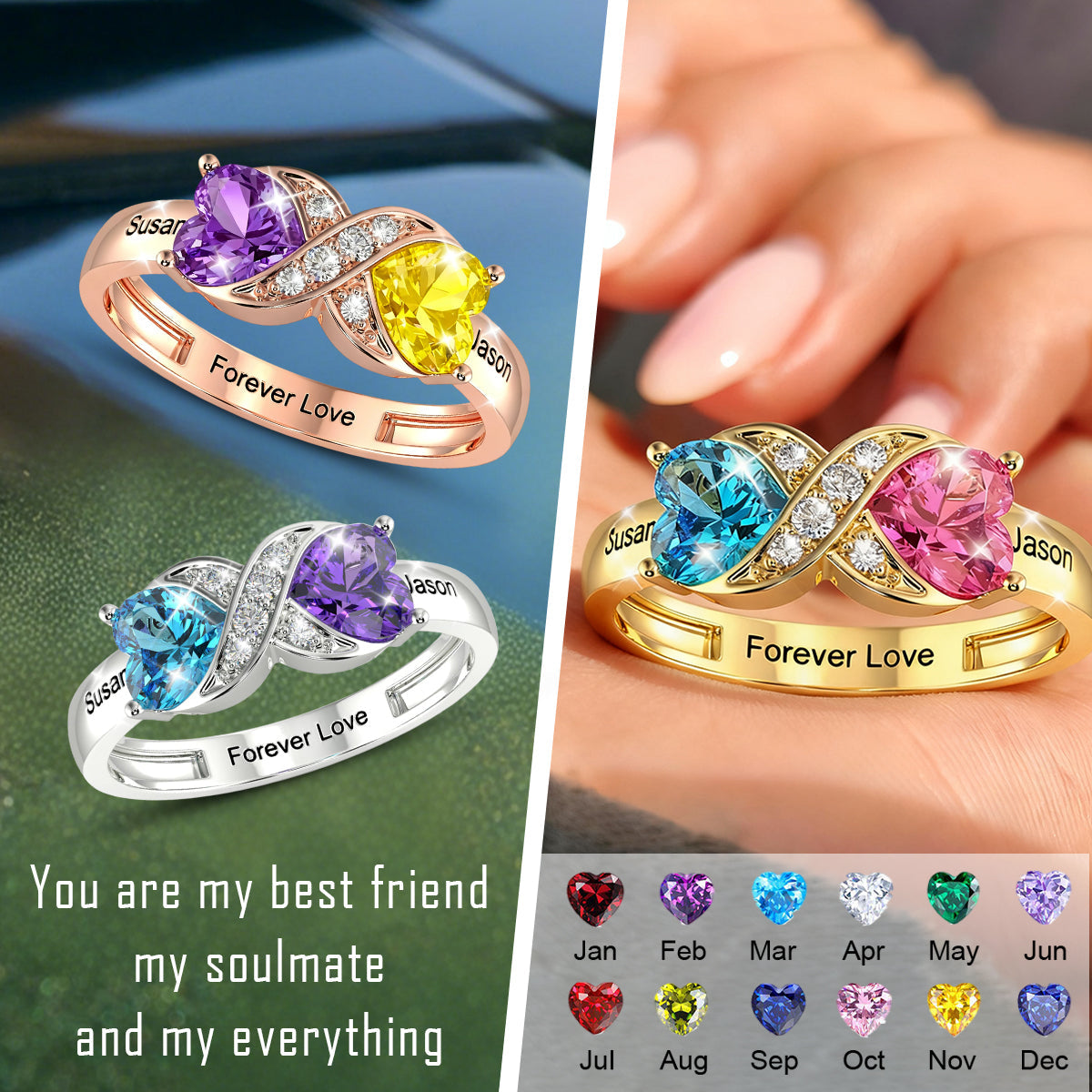 Personalized Birthstone & Name Infinity Promise Ring For Couple