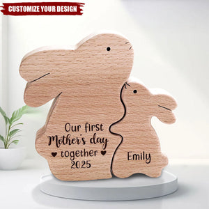 Personalized Wooden Mom And Baby Bunny, First Mother's Day Gift