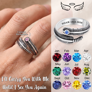 Always In My Heart, Personalized Feather Birthstone Ring