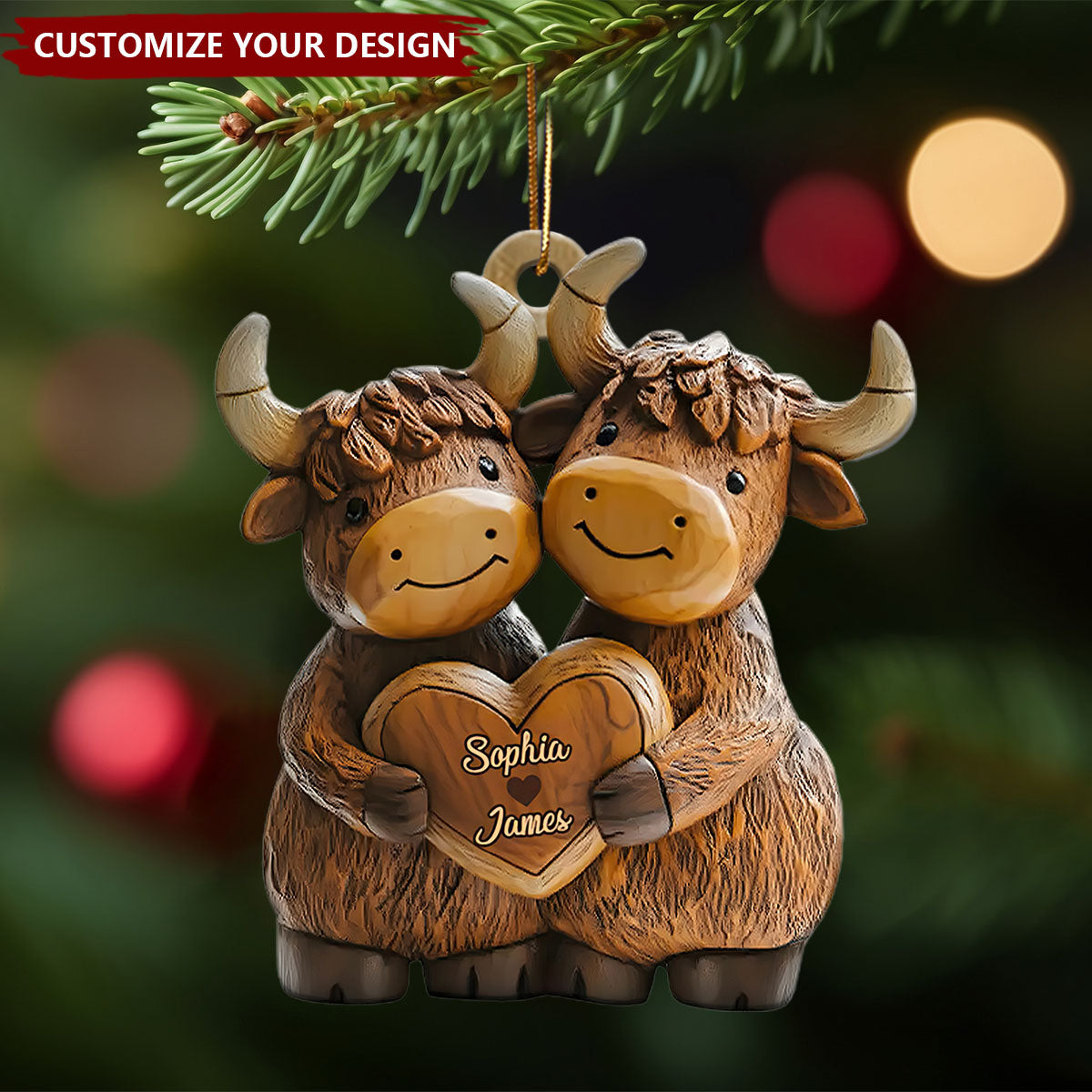 Cute Highland Cow Couple - Personalized Highland Cow Ornament
