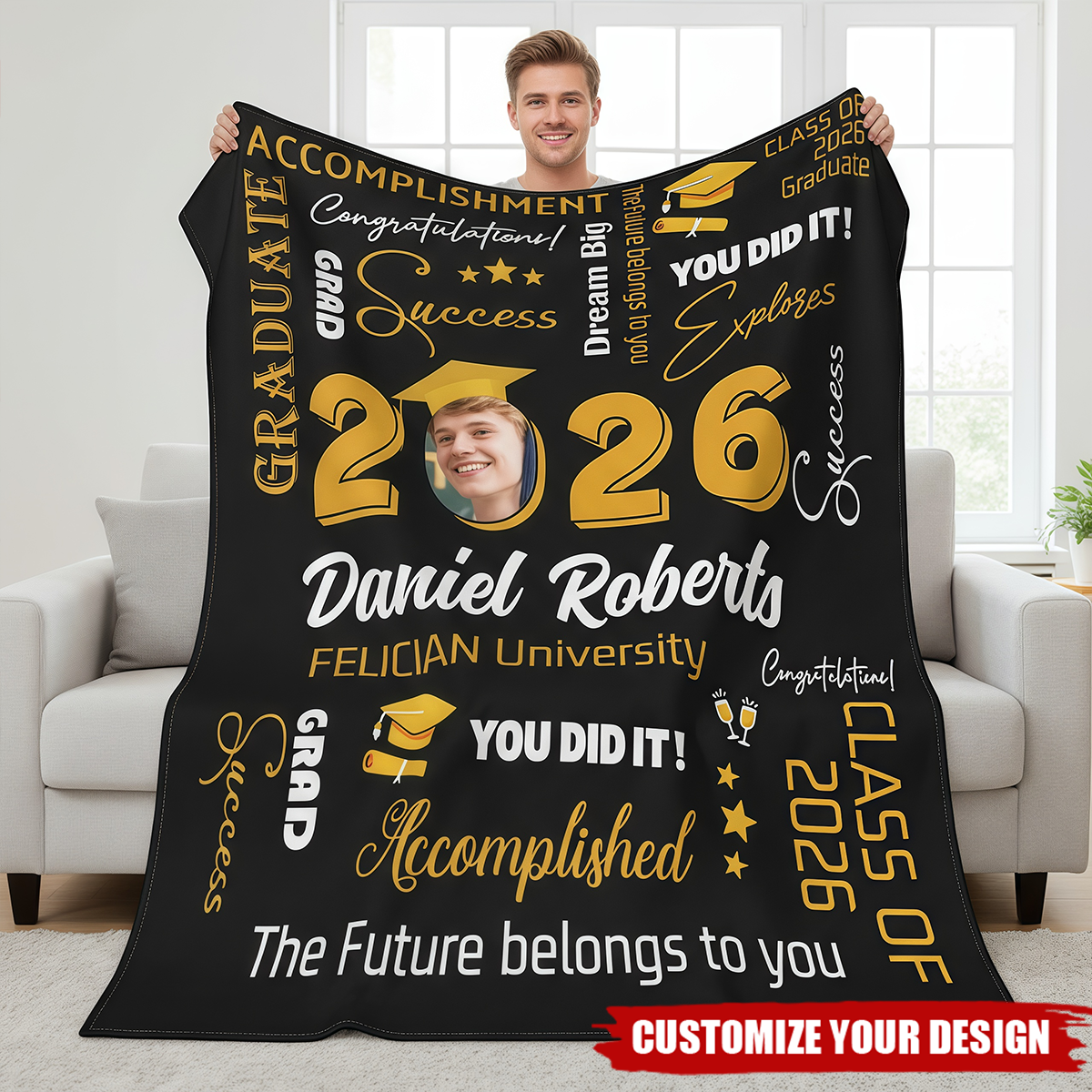 Custom Blanket With Photo & Name, Gift Ideas For Graduate