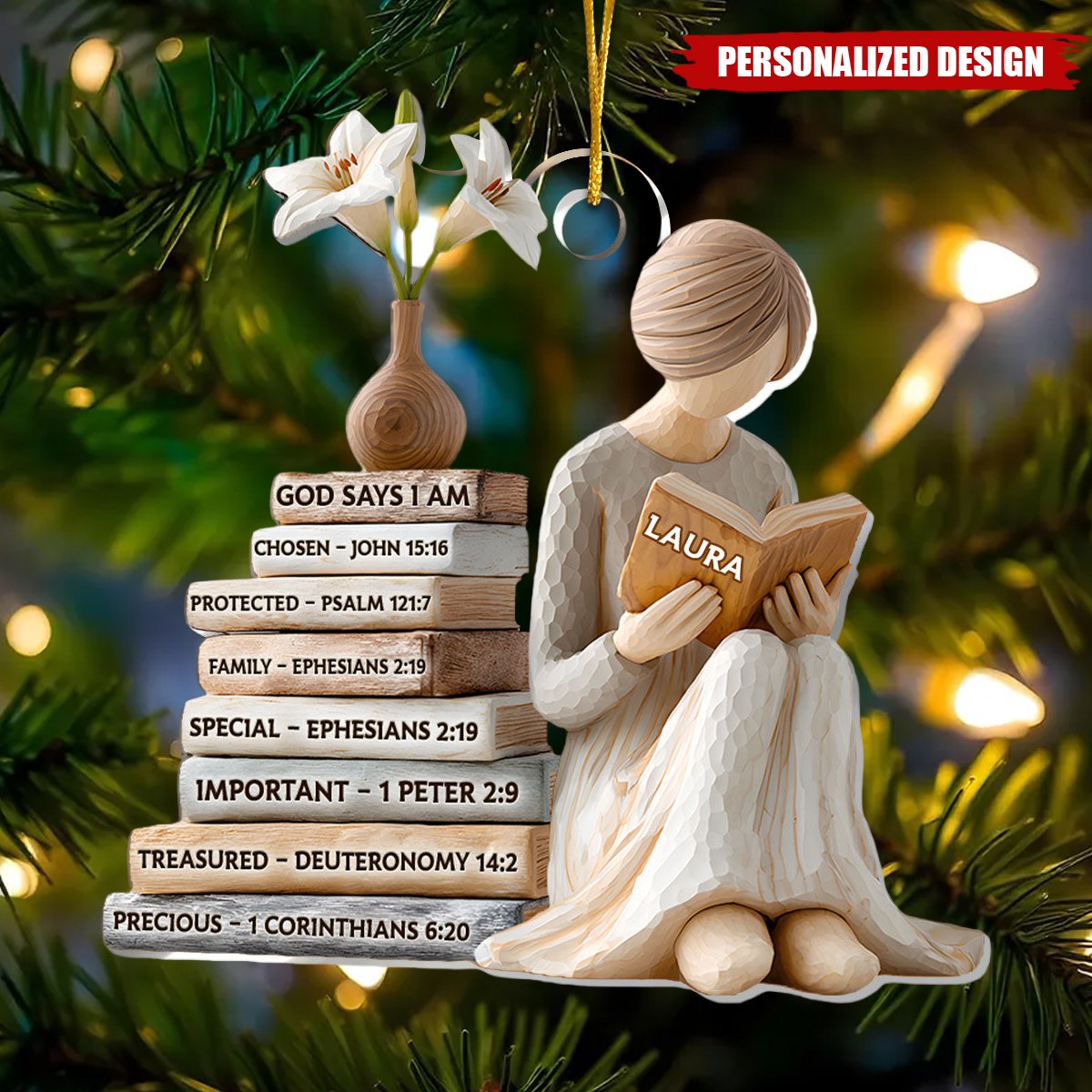 Personalized God Says I Am Ornament, Christian Name Ornament with Bible Verse