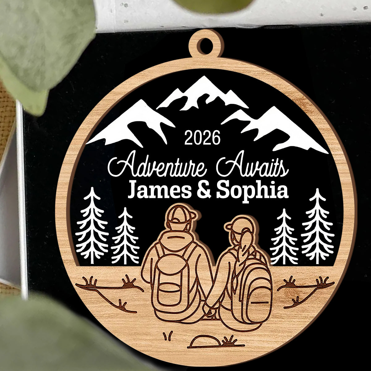 Personalized Hiking Couple Ornament, Traveling Outdoors Gift