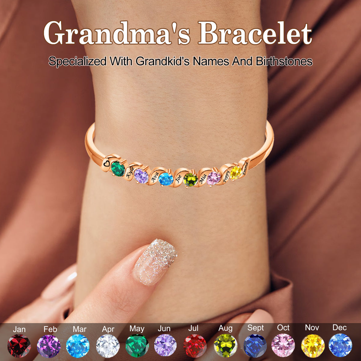 Personalized Family Name Birthstone Bracelet For Mom Grandma