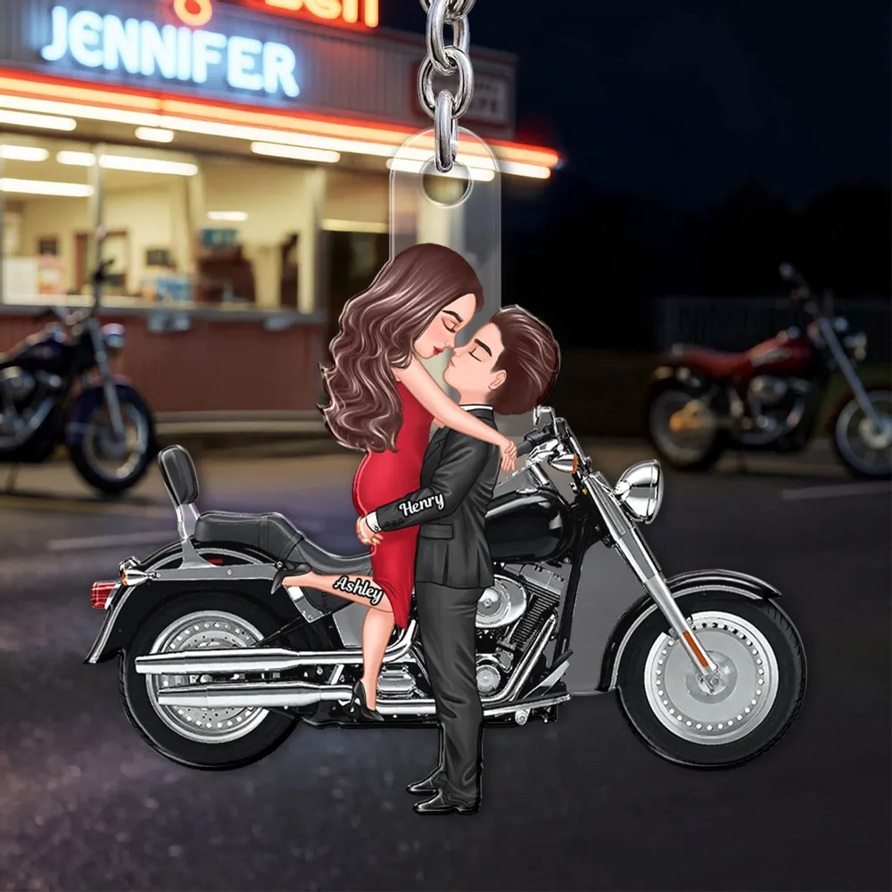 Couple Kissing Motorcycle - Personalized Acrylic Keychain