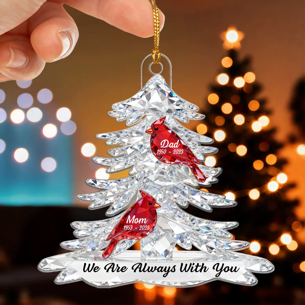 3D Crystal Effect Christmas Cardinals Memorial - Personalized Acrylic Ornament