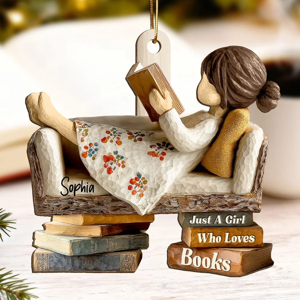 Man Woman Reading Book On Sofa 3D Effect - Personalized Christmas Ornament