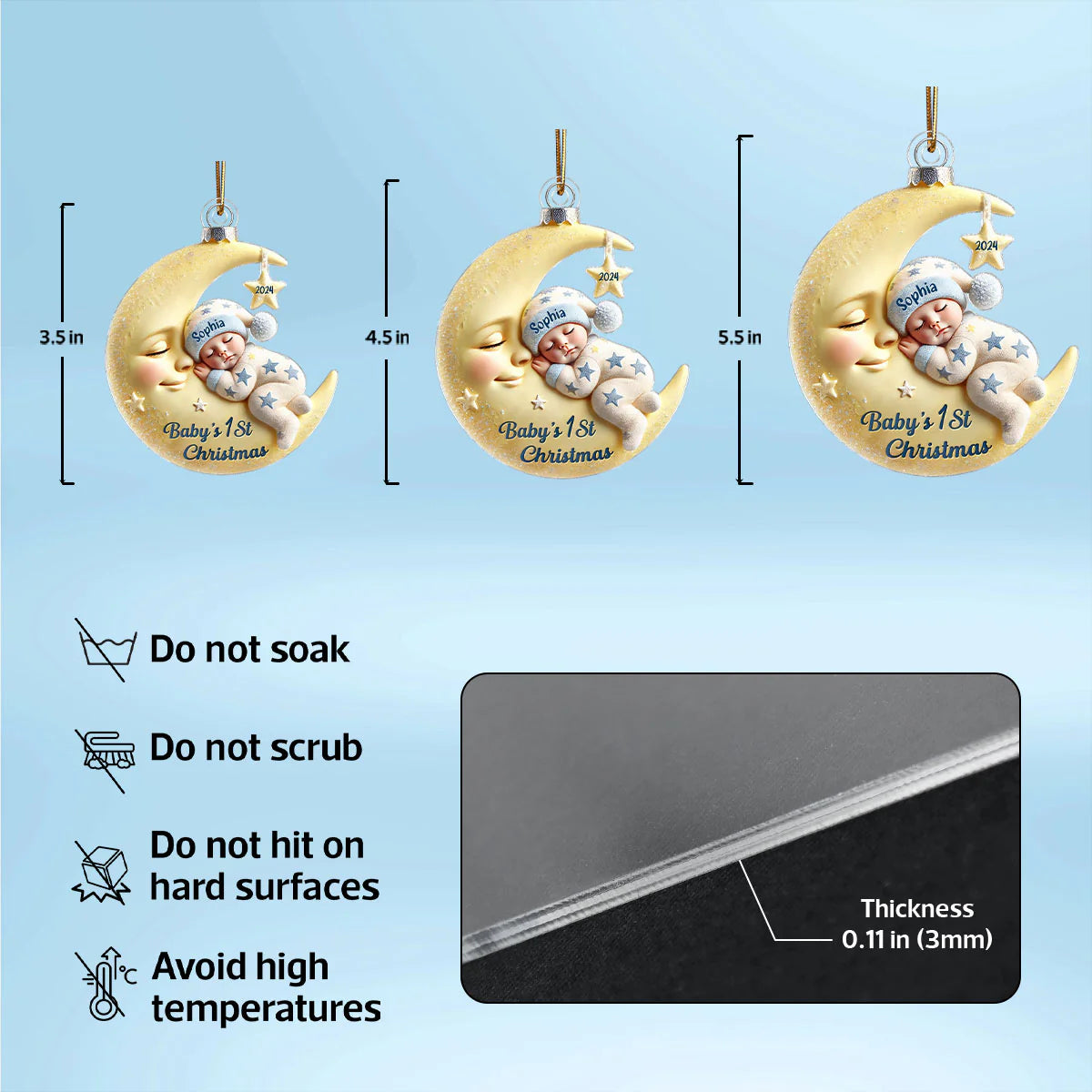 3D Effect Baby On Moon Keepsake Gift - Personalized Acrylic Ornament