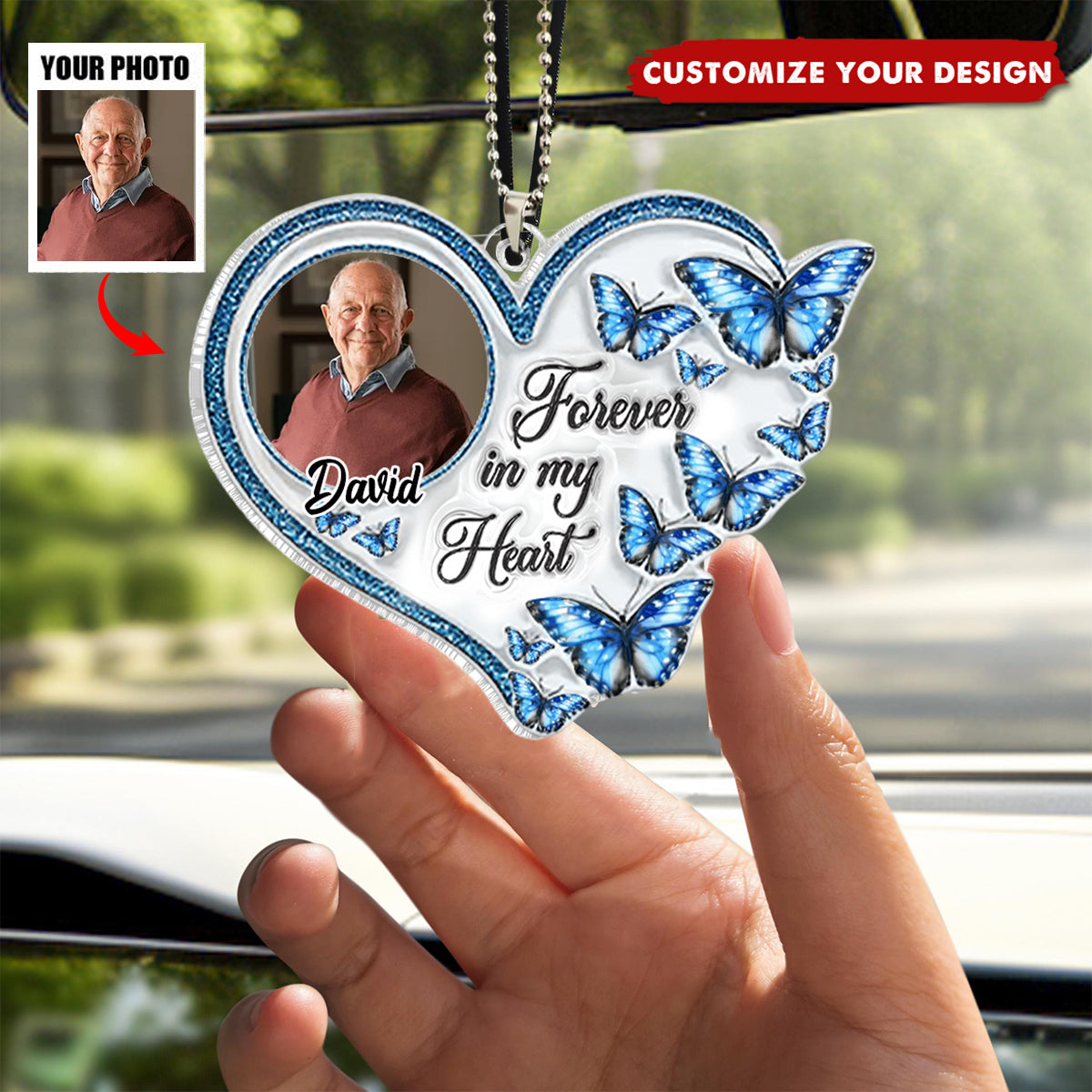 Forever In My Heart - Personalized Memorial Custom Shaped Car Ornament