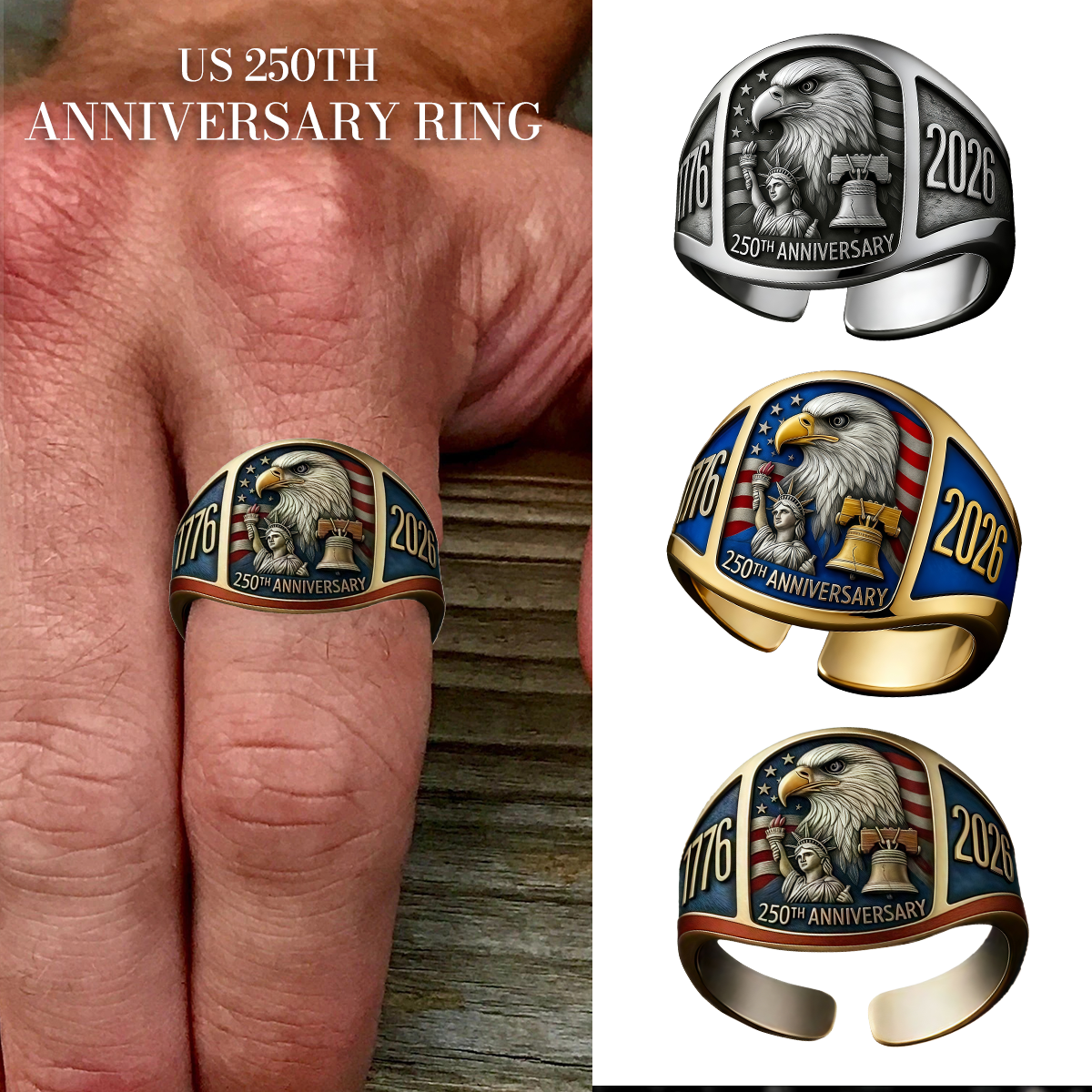United States 250th Anniversary Patriotic Eagle Ring
