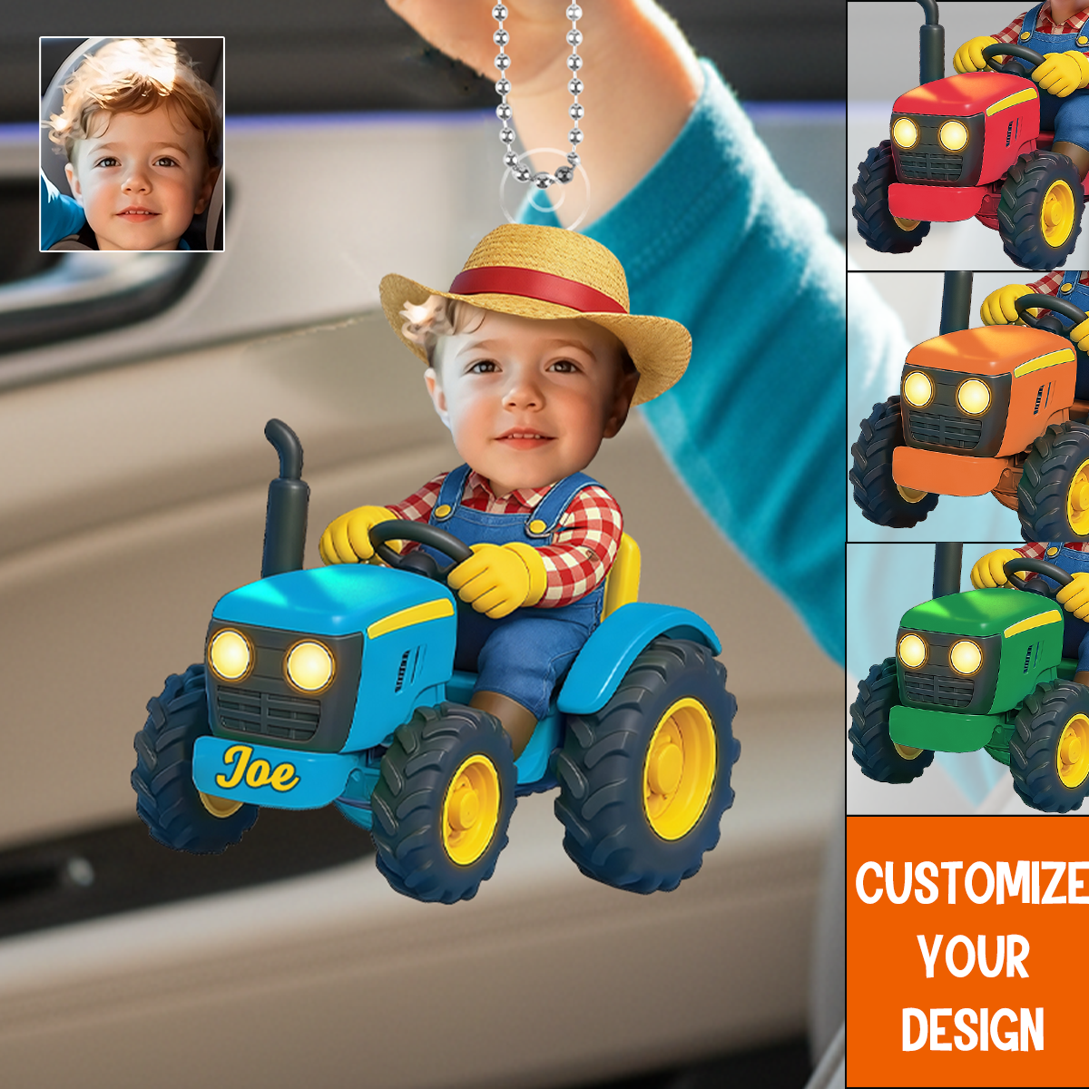 Personalized Tractor Kid Photo Hanging Ornament