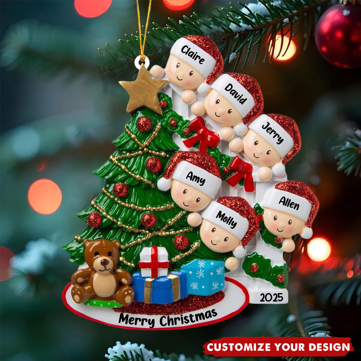 Happy Family Christmas Tree Name Customized Home Ornament Gift