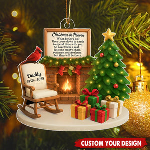 Christmas In Heaven Cardinal On Chair 3D Effect Personalized Acrylic Ornament