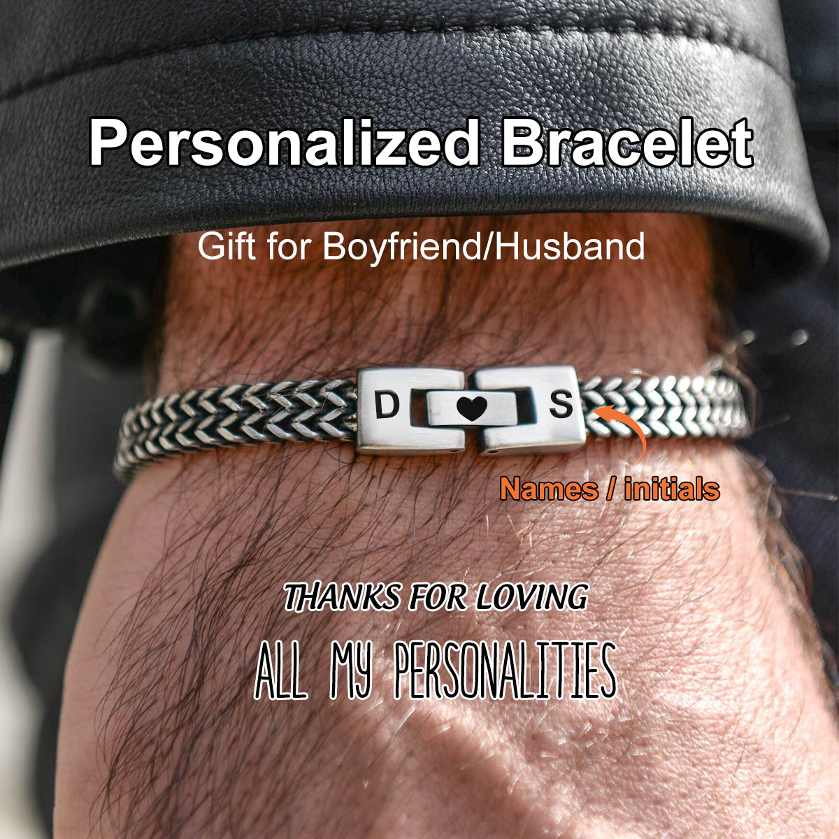 To My Man - Personalized Couples Engraved Names & Initials Bracelet