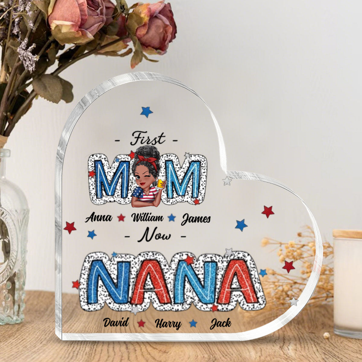 First Mom Now Grandma - Personalized Heart Shaped Acrylic Plaque
