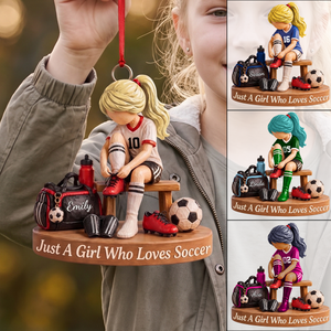 Personalized Soccer Girl Ornament, Custom Name Soccer Player Gift