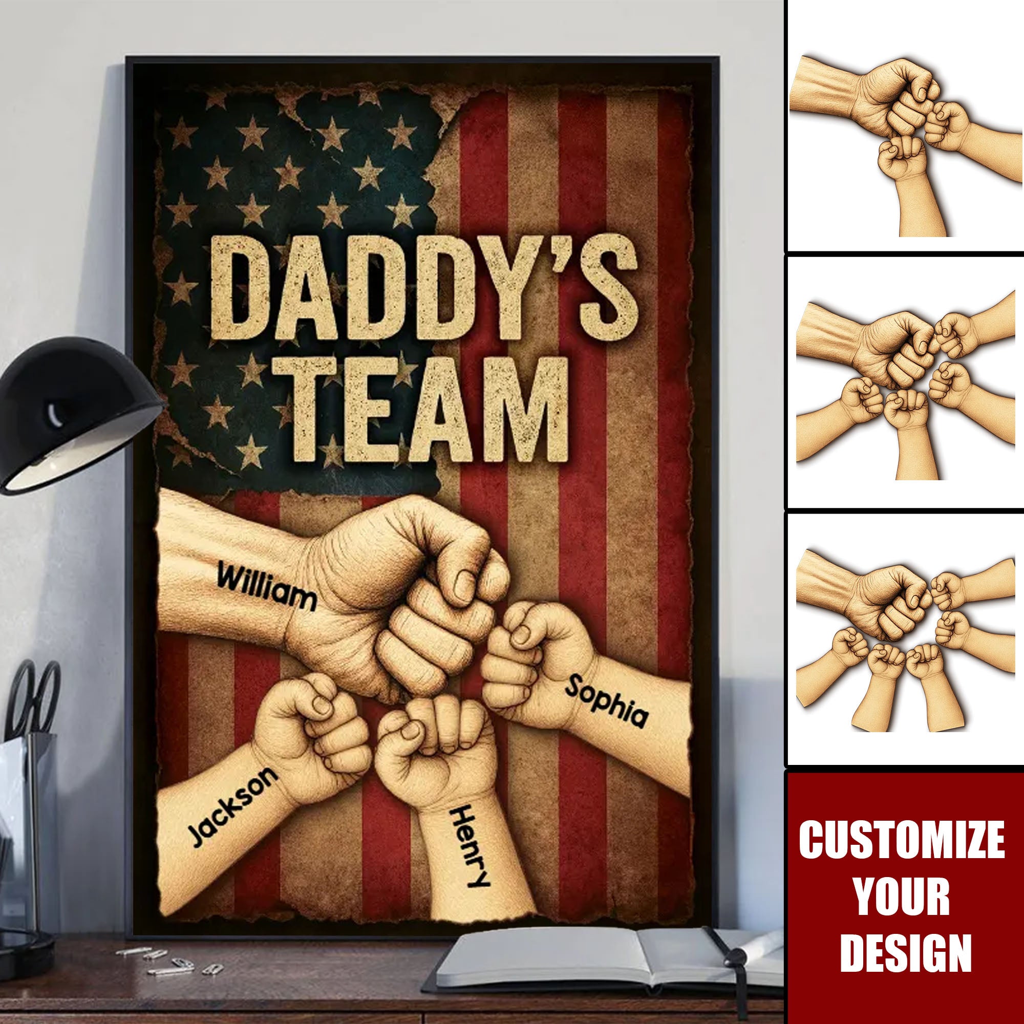 Daddy's Team Fist Bump - Family Personalized Vintage Poster