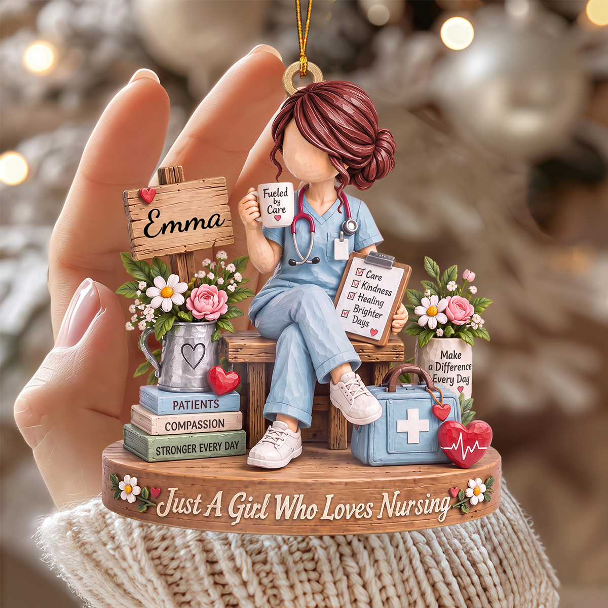 Personalized Nurse Ornament, Custom Name Christmas Tree Ornament