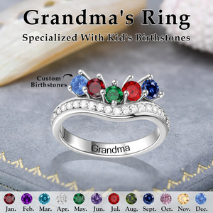 Personalized 1-5 Family Birthstone Ring, Gift for Mom Grandma