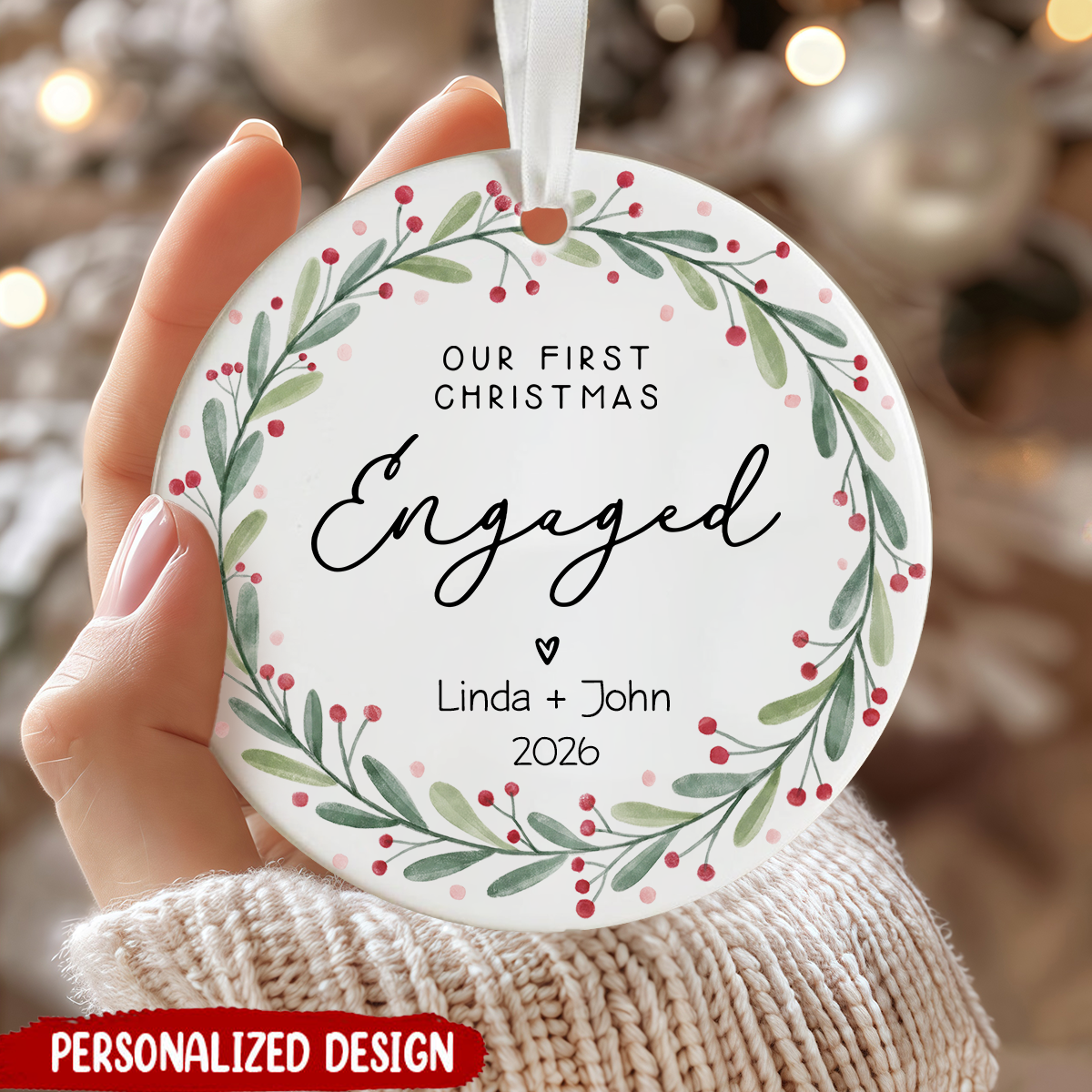First Christmas Engaged Married Ornament, Personalized Newlyweds Gifts