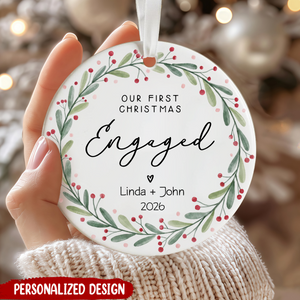 First Christmas Engaged Married Ornament, Personalized Newlyweds Gifts