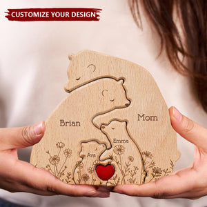 Hugging Bear Family Floral Version - Personalized Wooden Bear Family Puzzle