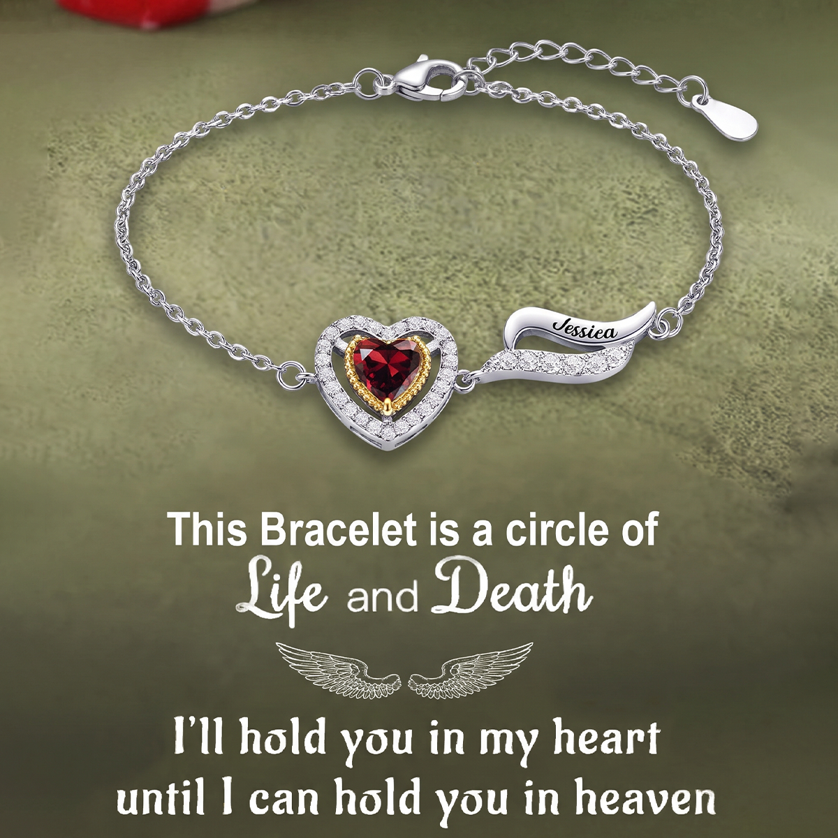 Always In My Heart, Personalized Angel Wings Birthstone Bracelet