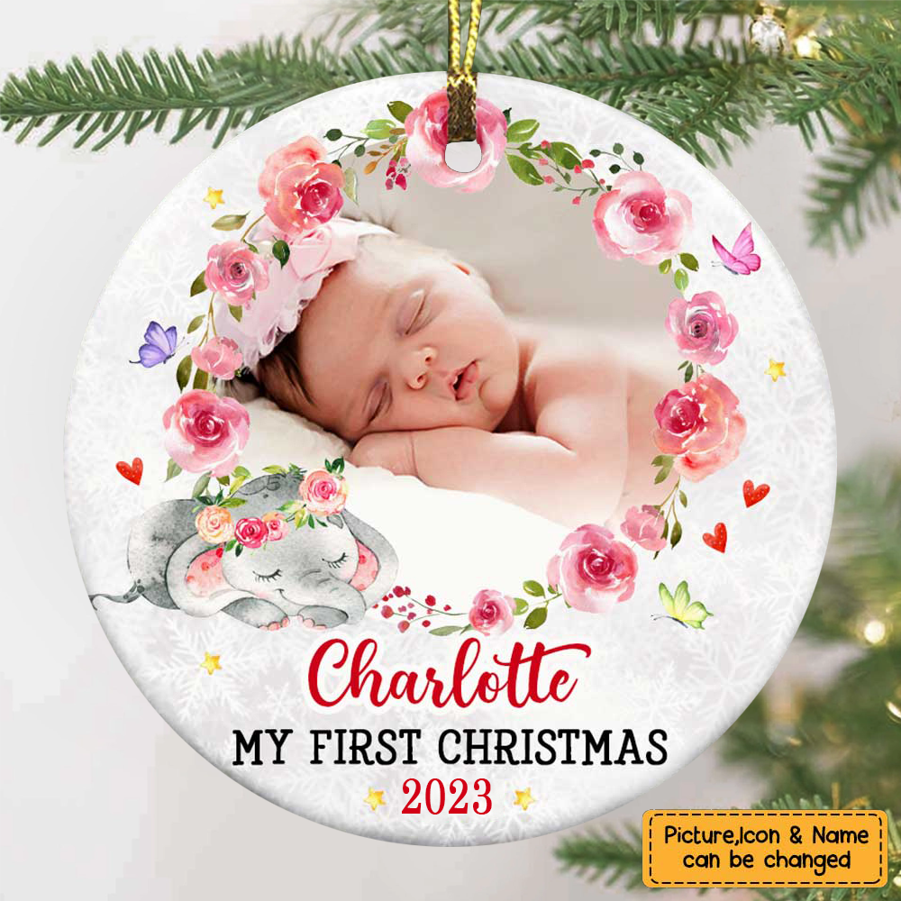 Baby's First Christmas Elephant - Personalized Ceramic Ornament