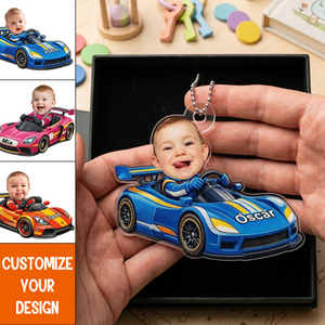 Personalized Race Car Kid Photo Hanging Ornament