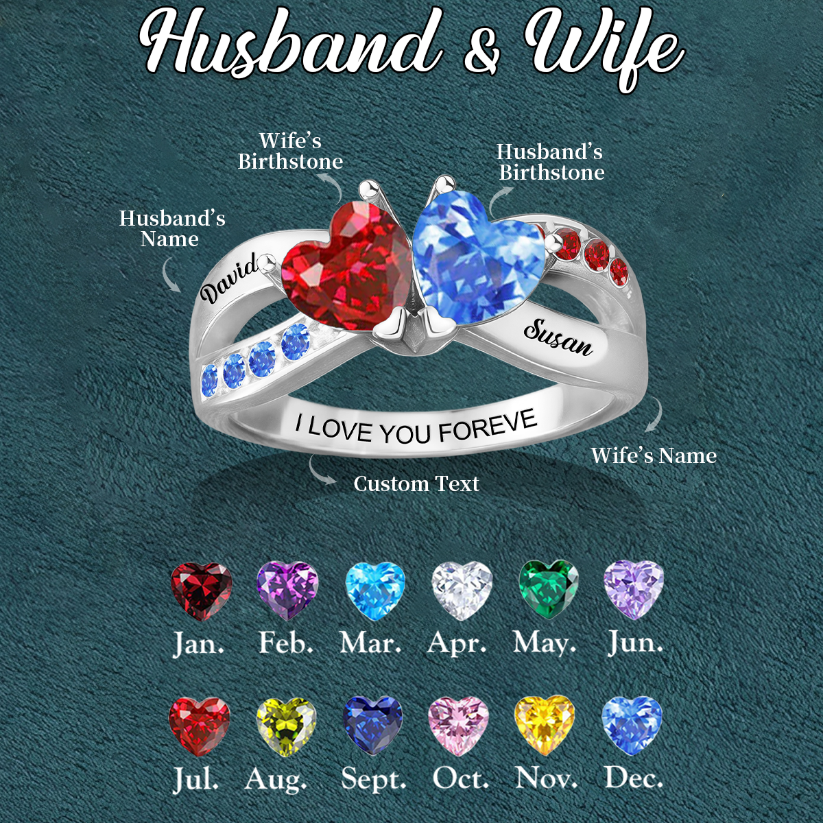 I Love You Forever - Personalized Heart Birthstone Promise Ring