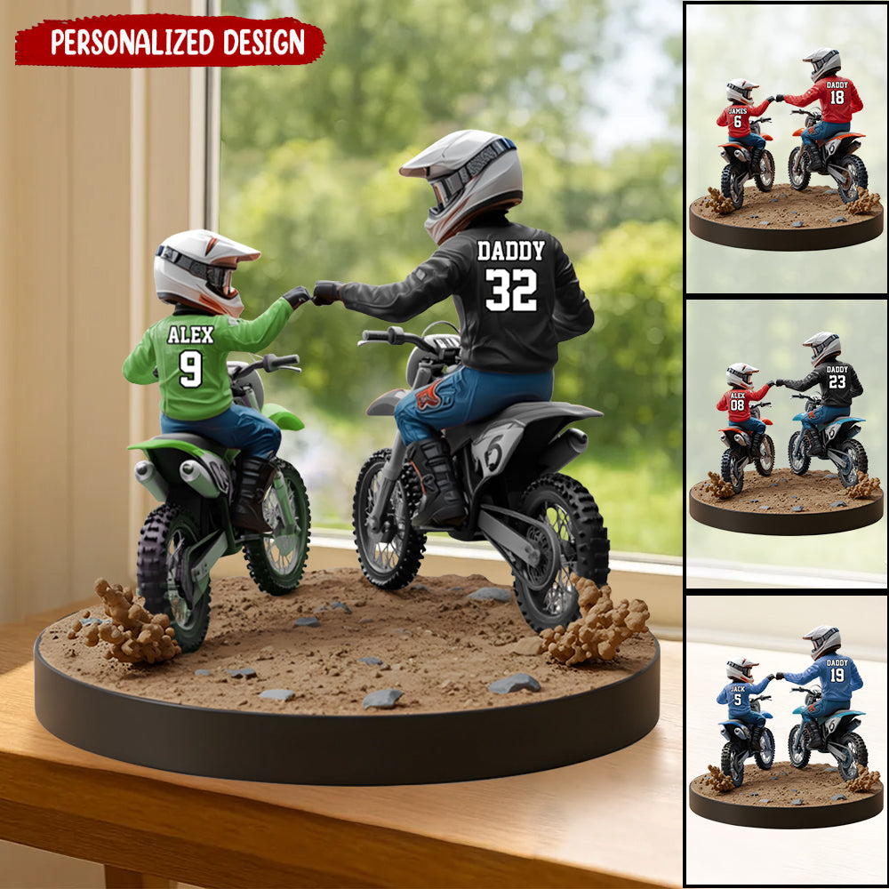 Dirt Bike Dad And Kid - Personalized Dirt Bike Custom Shaped Acrylic Plaque