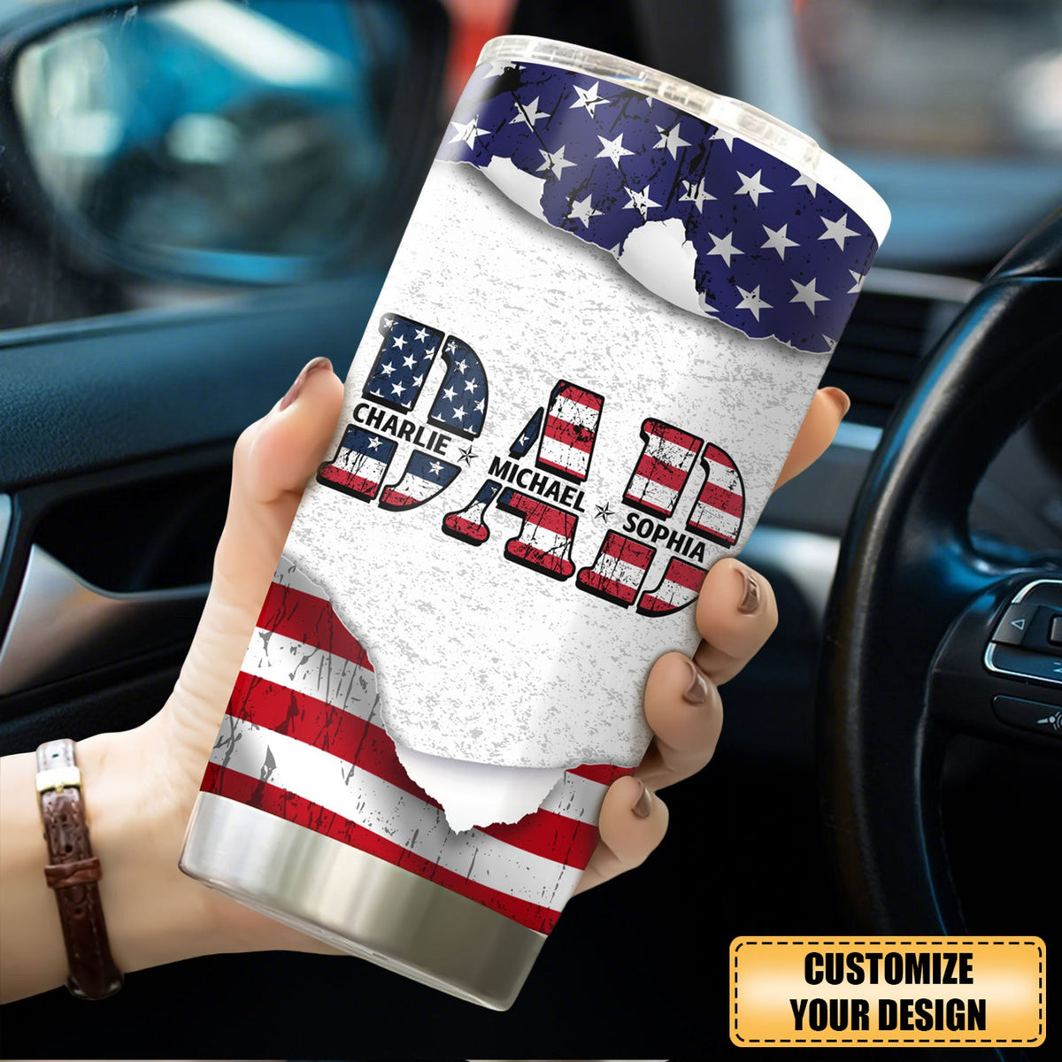 Personalized Custom Kid Name With America Dad Tumbler