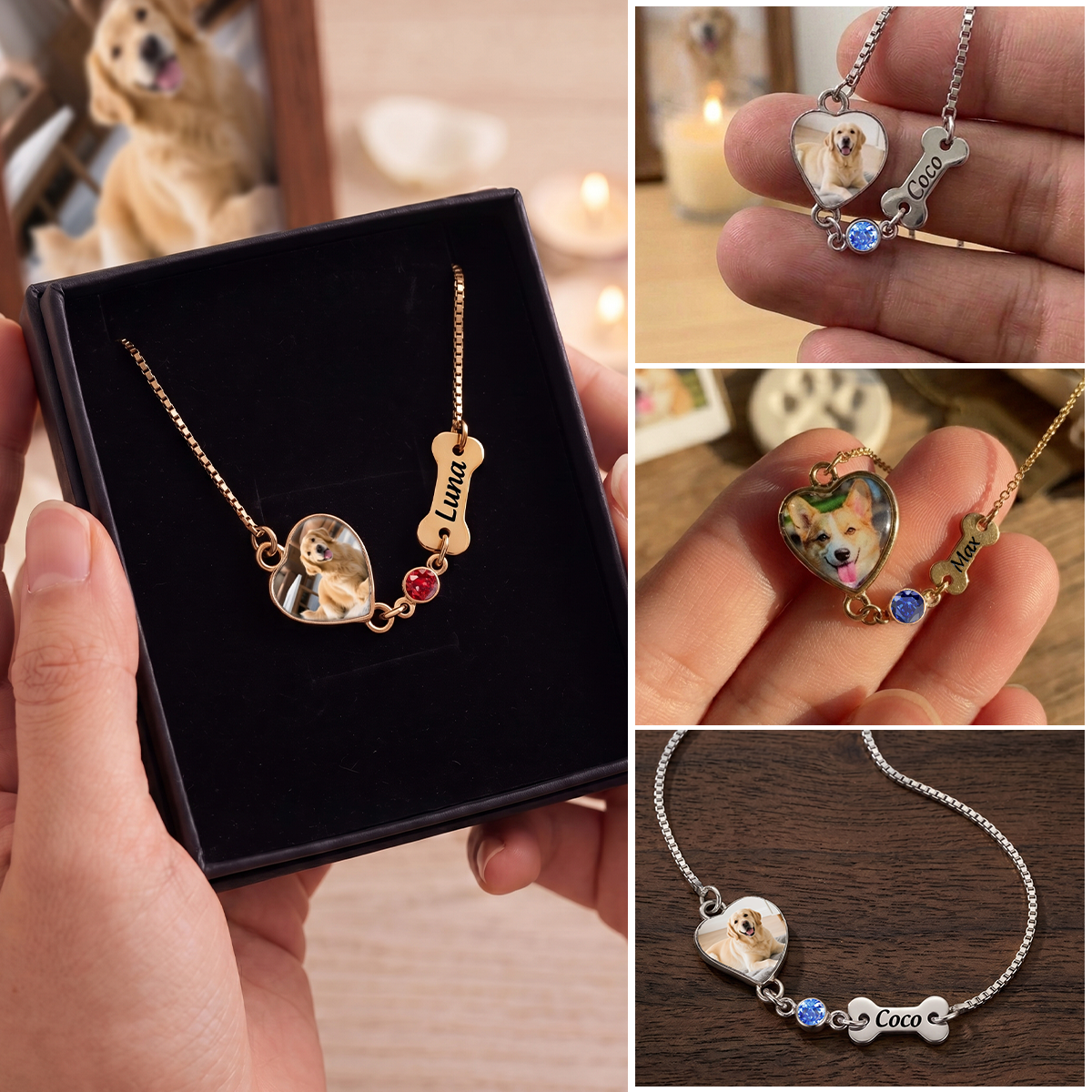 Forever In My Heart, Personalized Pet Photo Birthstone Necklace