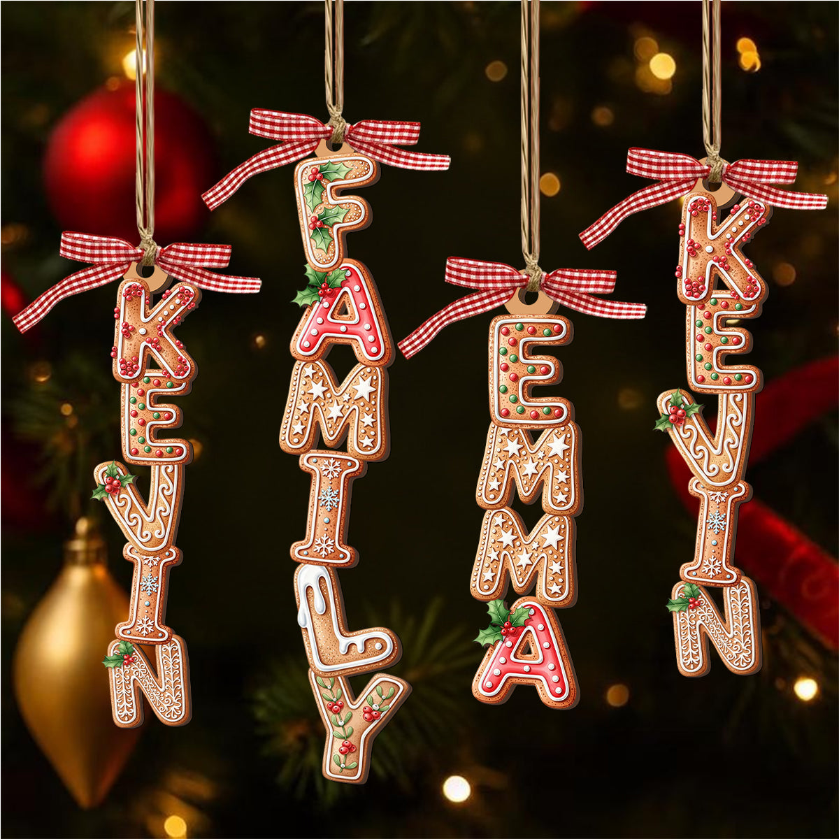 Custom Gingerbread Alphabet Ornament, Christmas Ornaments for Family