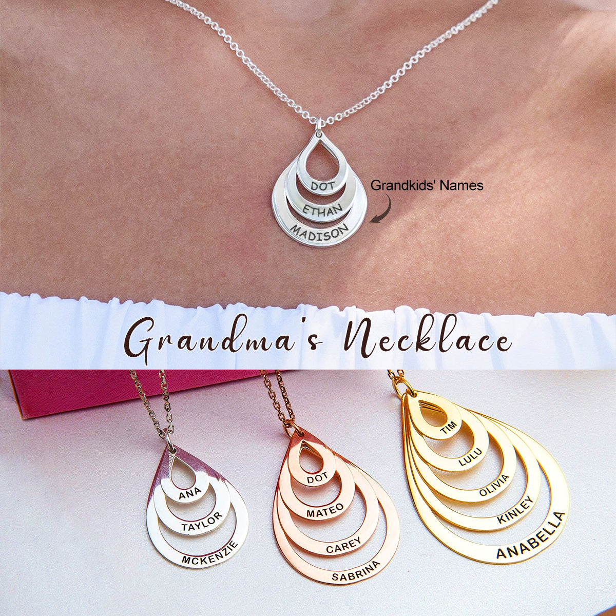 Personalized Names Tear Drop shape Necklace For Mom Grandma