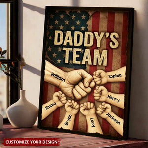 Daddy's Team Fist Bump - Family Personalized Vintage Poster
