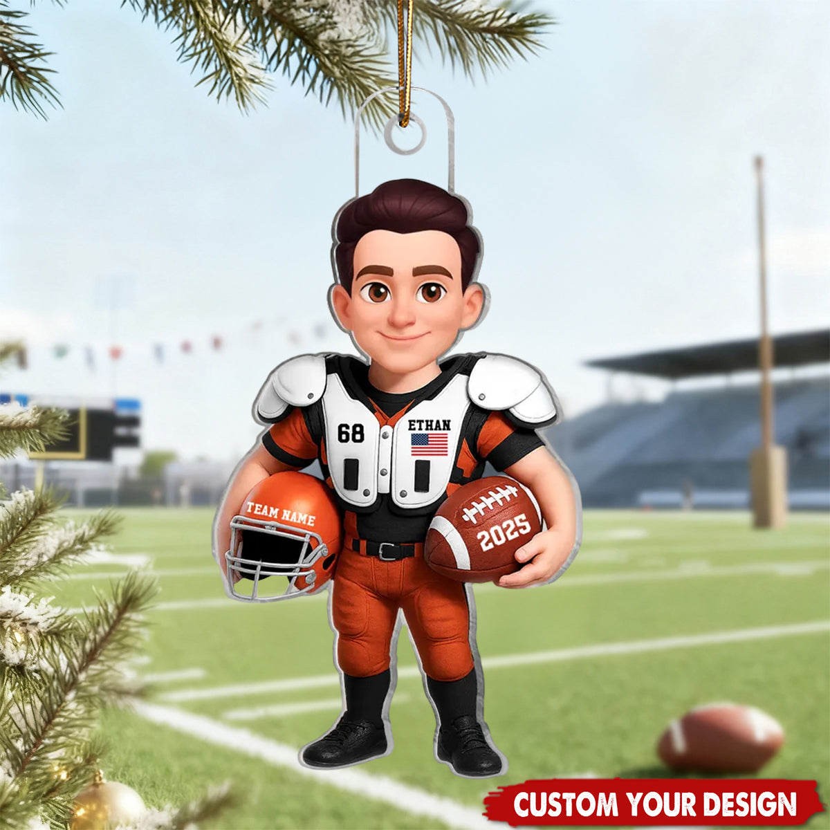 3D Effect Proud American Football Player - Personalized Acrylic Ornament