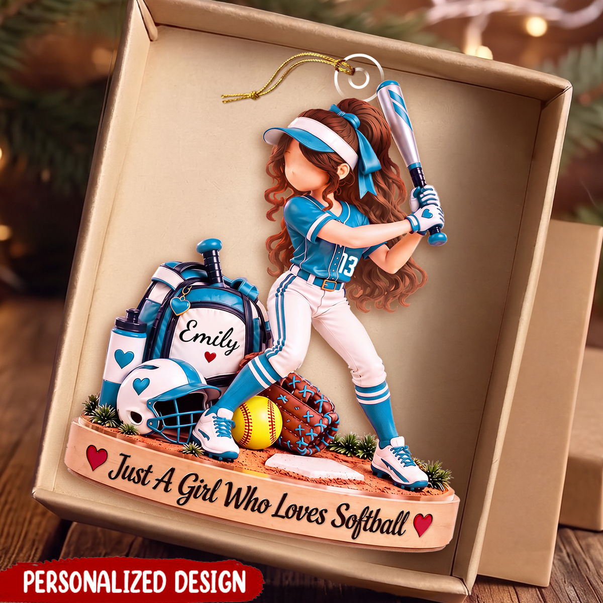 Personalized Softball Girl Ornament, Custom Softball Player Ornament