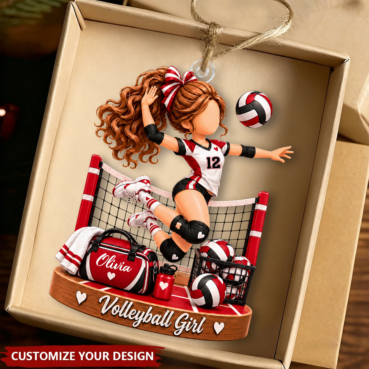 Personalized Volleyball Girl Ornament, Custom Acrylic Volleyball Christmas Gift
