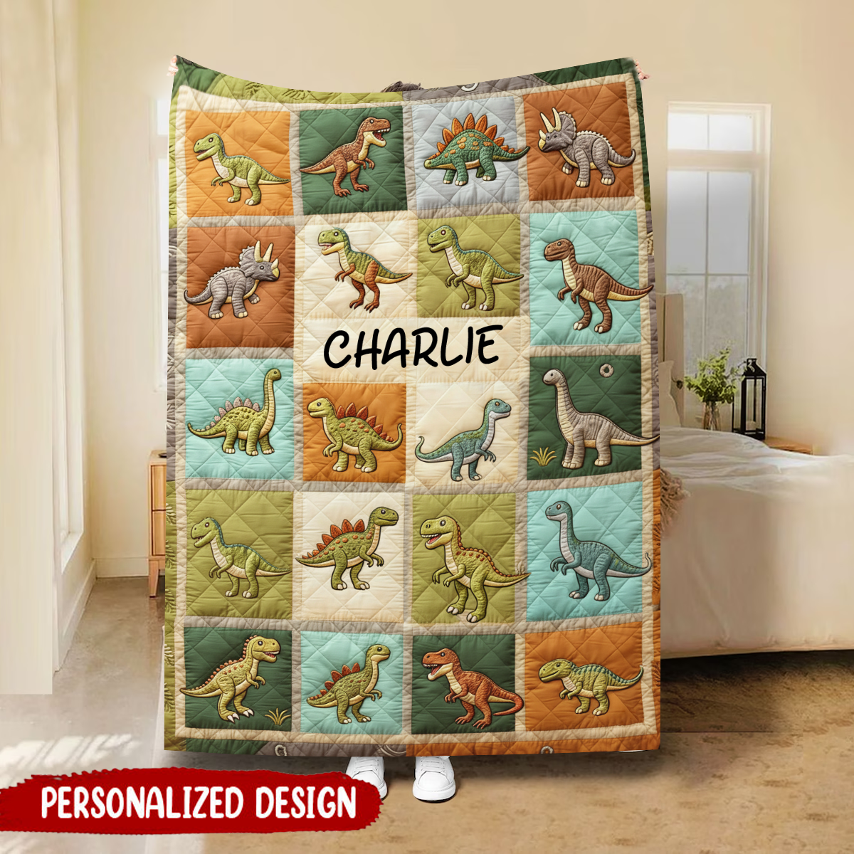 Personalized Multi Dinosaur Printed Blanket –  Dinosaur Lover Gift