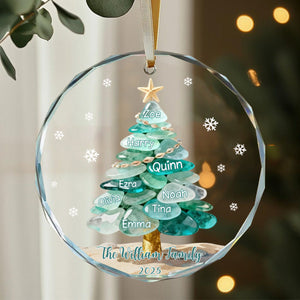 Personalized Sea Glass Family Tree Ornament, Christmas Family Ornament