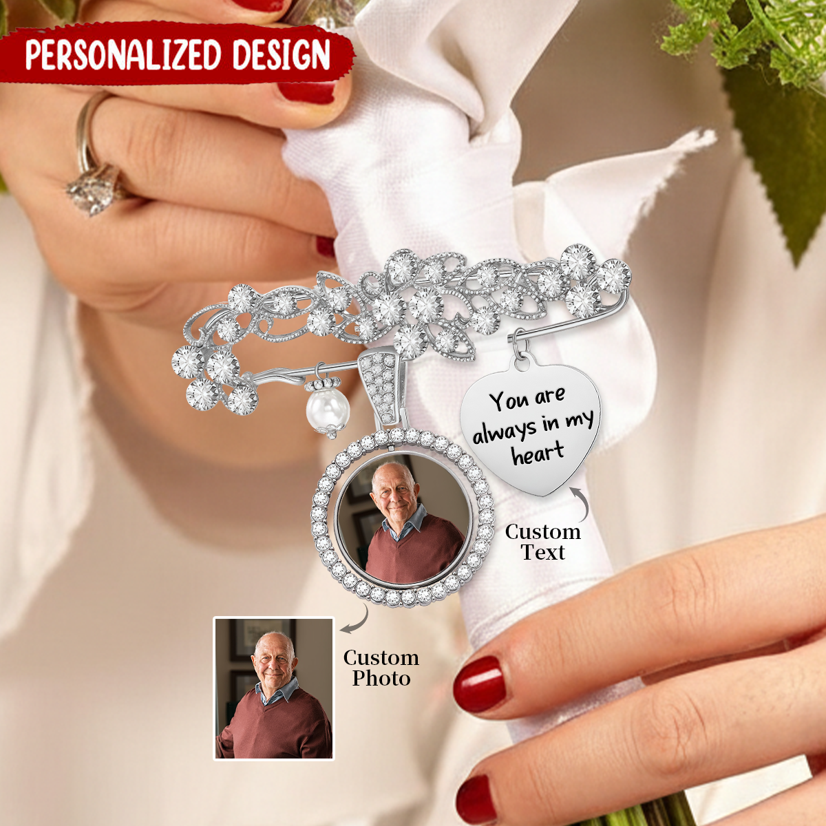 You are always in my heart - Personalized Bouquet Photo Charm
