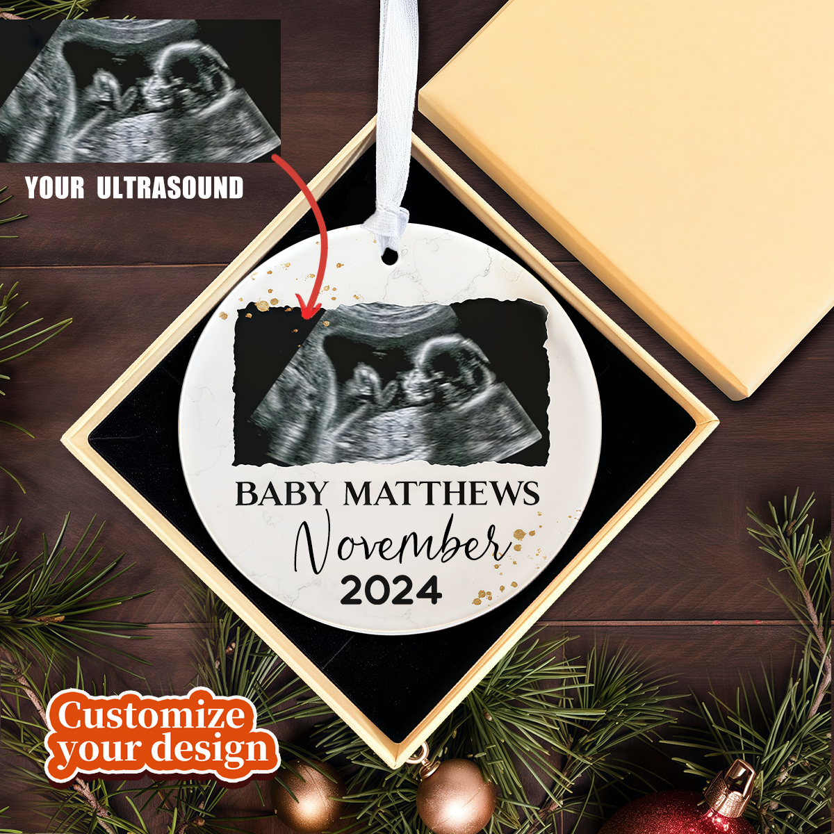 Personalized Baby Announcement Christmas Ornament