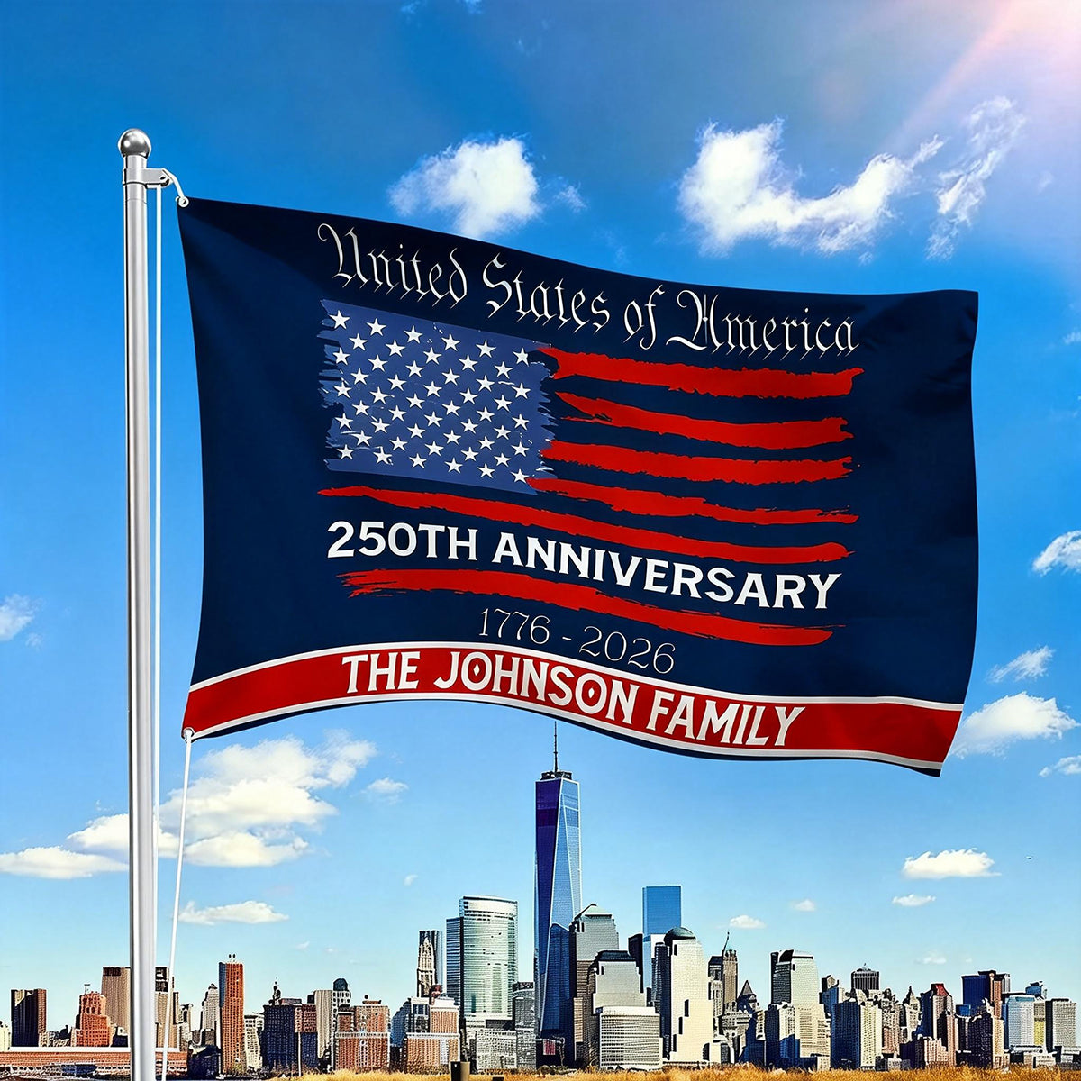 Personalized Family Name USA 250th Anniversary Banner House Flag