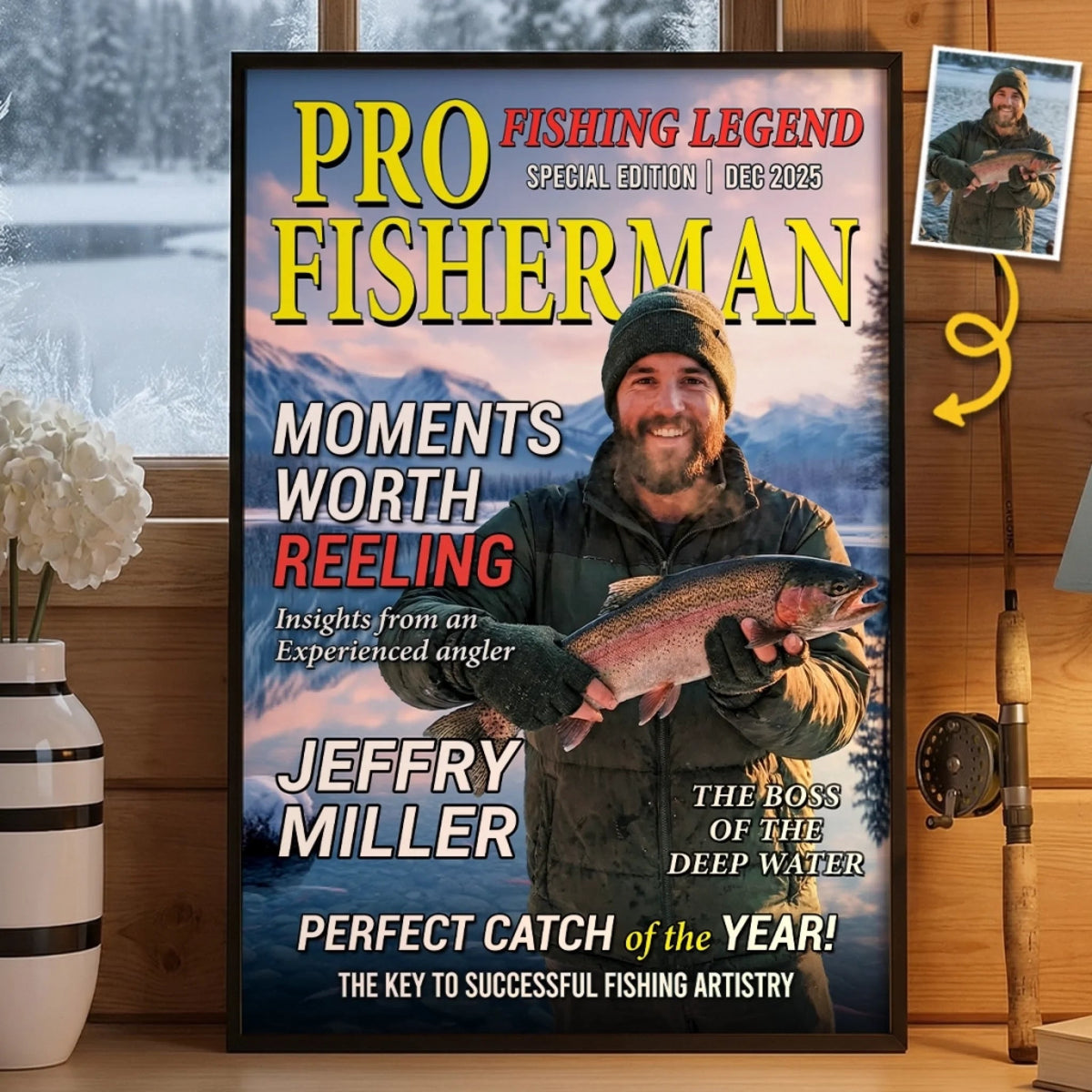 Custom Fishing Magazine Cover, Personalized Fisherman Poster