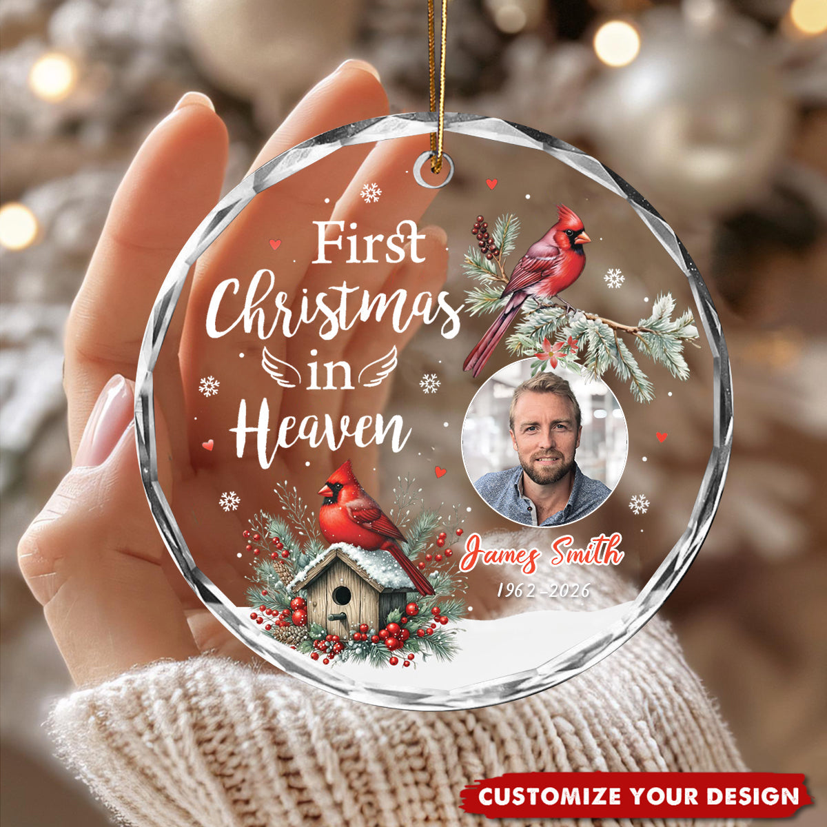 First Christmas in Heaven Ornament, Personalized Photo Memorial Ornament