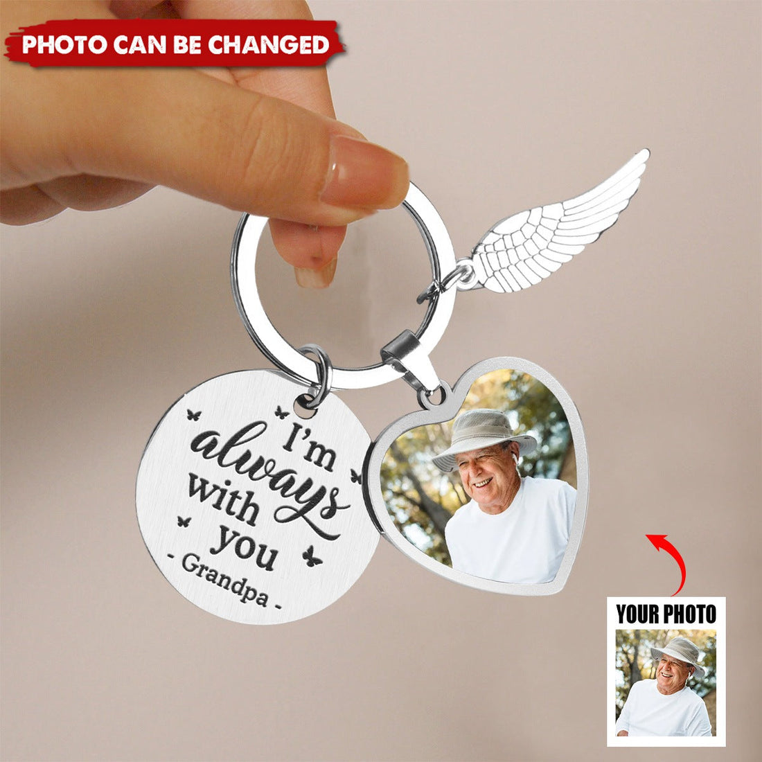 I'm Always With You Memorial Gift Personalized Photo Keychain qianwill