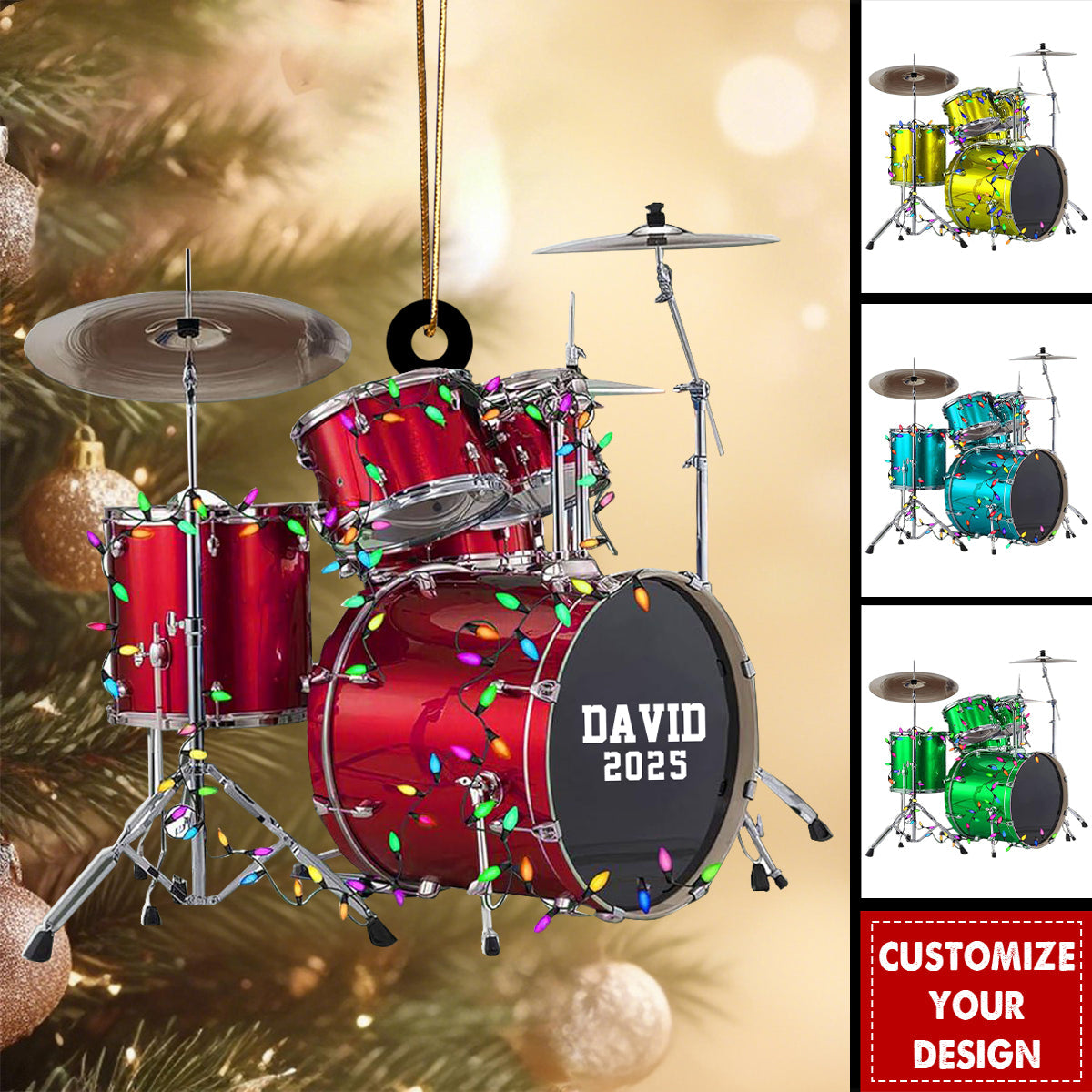 Personalized Drum Ornament, Christmas Gift For Drum Lovers